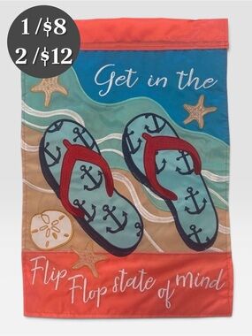 🪅 “Get in the Flip Flop State of Mind” Double Appliqué Garden Flag. NWOT